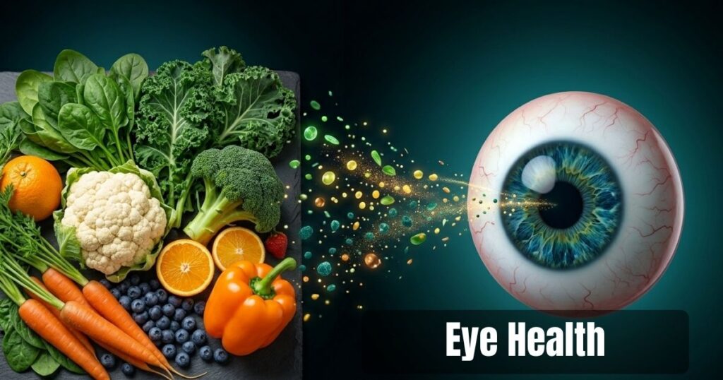 Colorful fruits and vegetables containing nutrients for eye health