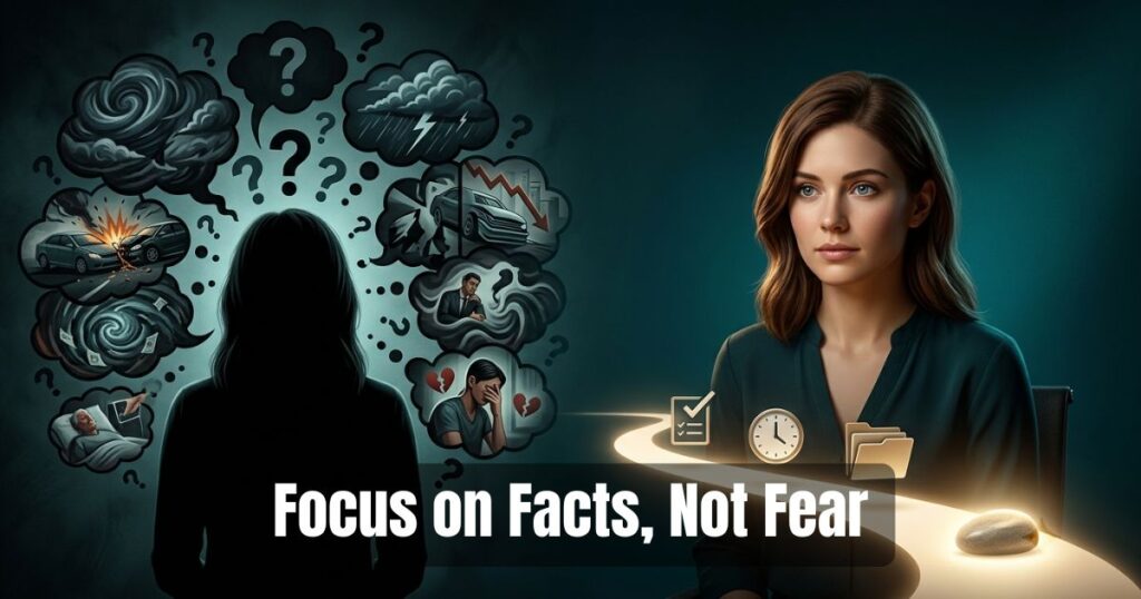 Woman shifting from fearful thoughts to realistic thinking